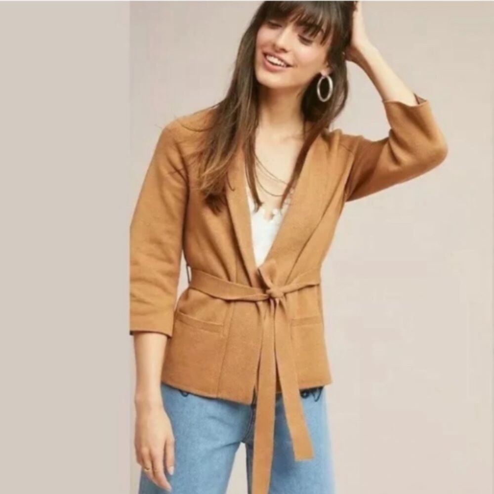 Belted Open-Front Women's Sweater Cardigan - Camel